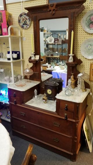 Antique Victorian 1860 ' s Dresser Drop - front Center Marble Top 11