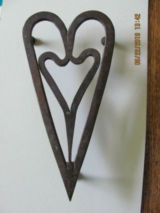 Antique Hand Wrought Heart Designed Trivet W/ Penny Feet