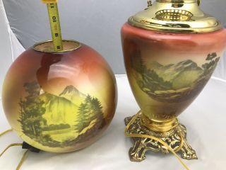 Antique Victorian Pittsburgh GWTW Gone with the Wind Oil Lamp Scenic P.  L.  B.  G 11
