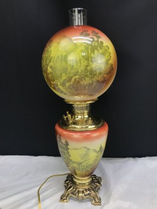 Antique Victorian Pittsburgh Gwtw Gone With The Wind Oil Lamp Scenic P.  L.  B.  G