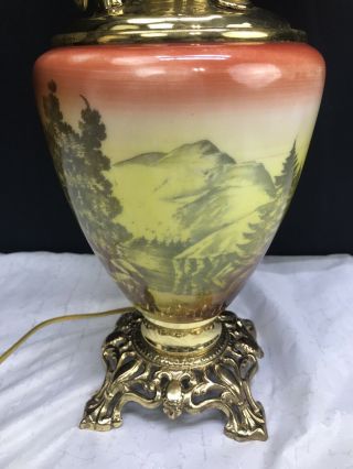 Antique Victorian Pittsburgh GWTW Gone with the Wind Oil Lamp Scenic P.  L.  B.  G 2