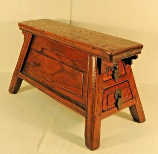 Estate Antique Miniature Chinese Bench With Two Drawers