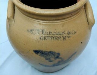 1 Gallon Antique Salt Glaze W.  H Farrar & Co Geddes NY - Cobalt Stoneware Crock 4