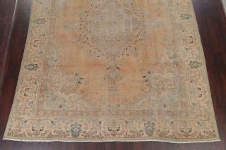 ANTIQUE Distressed Persian Area Rug Geometric PALE PEACH Muted Carpet Wool 9x12 4