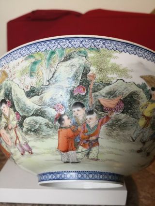 Antique Chinese Famille Rose Egg Shell Hundred Boys Bowl 6