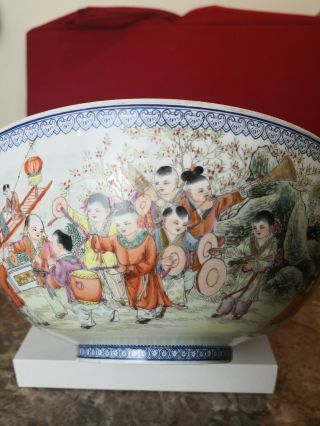 Antique Chinese Famille Rose Egg Shell Hundred Boys Bowl 7