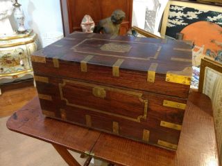 Antique Campaign Traveling Chest Or Desk Brass Mounted