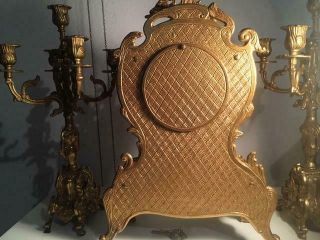 Vintage Italian Imperial Brass Mantel Clock w/Pair Candelabras 10
