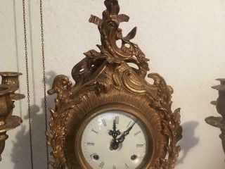 Vintage Italian Imperial Brass Mantel Clock w/Pair Candelabras 3