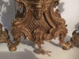 Vintage Italian Imperial Brass Mantel Clock w/Pair Candelabras 4