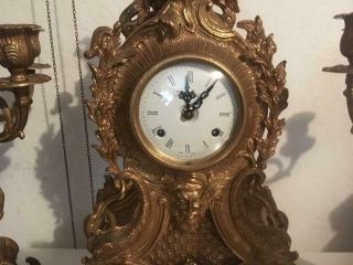 Vintage Italian Imperial Brass Mantel Clock w/Pair Candelabras 5