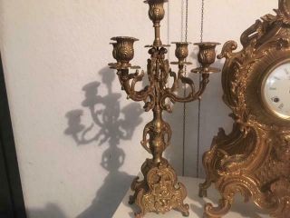 Vintage Italian Imperial Brass Mantel Clock w/Pair Candelabras 6