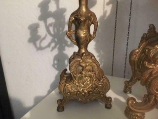 Vintage Italian Imperial Brass Mantel Clock w/Pair Candelabras 8