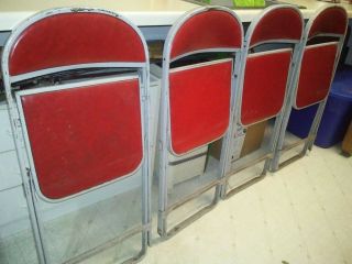 4 Vintage Metal Padded Folding Chairs Red & Gray 50 