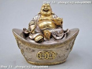 100 Bronze 24k Gold Silver Maitreya Buddha Sit Dragon Phoenix Yuan Bao Statue