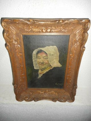 Very Old Oil Painting,  { Elder Woman,  Signed Van Dorpe 1889,  Great Frame }.