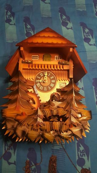 Vintage Cuckoo Clock West Germany Dancing Water Wheel Fox Rabbit Read Descripti 2