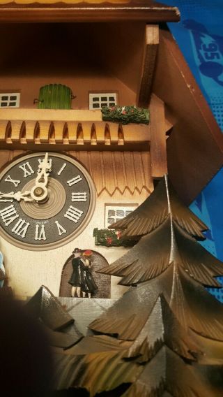 Vintage Cuckoo Clock West Germany Dancing Water Wheel Fox Rabbit Read Descripti 4
