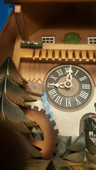 Vintage Cuckoo Clock West Germany Dancing Water Wheel Fox Rabbit Read Descripti 5