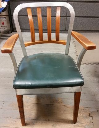 Vintage Mid Century Modern Shaw Walker Aluminum Slat Navy Chair (s/r)
