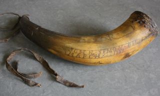Antique 1758 American Scrimshaw Powder Horn French & Indian Wars Hand - Carved Nr