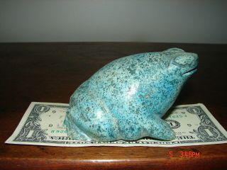 Large Anasazi Indian Solid Turquoise Frog Made Chaco Circa Very old 2