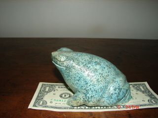 Large Anasazi Indian Solid Turquoise Frog Made Chaco Circa Very old 4