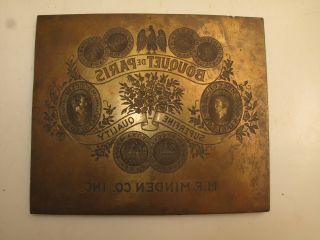 Vtg Antique Brass Engraving Plate Me Minden Co Chocolates European Napoleon Head