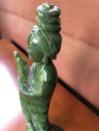 Vintage Chinese Quan Kwan Yin Green Jade Hand Carved Statue With Gem Certificate 3