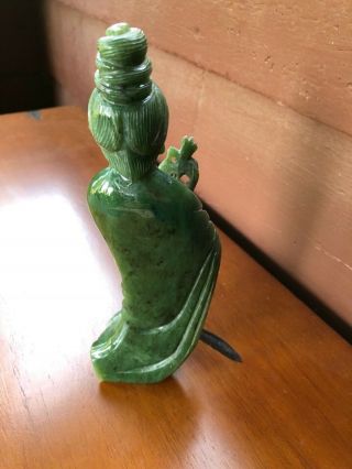 Vintage Chinese Quan Kwan Yin Green Jade Hand Carved Statue With Gem Certificate 4