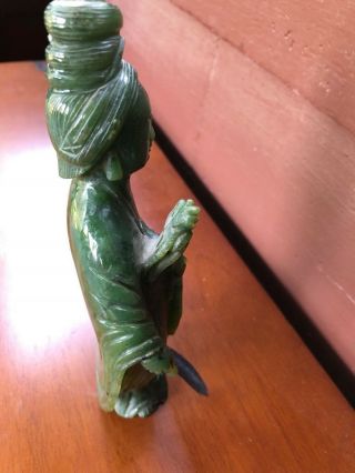 Vintage Chinese Quan Kwan Yin Green Jade Hand Carved Statue With Gem Certificate 5