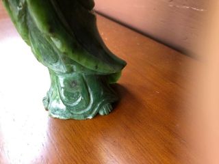 Vintage Chinese Quan Kwan Yin Green Jade Hand Carved Statue With Gem Certificate 6