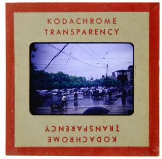 7 1952 Rainy Afternoon Tokyo Traffic Occupied Japan 35mm Kodachrome Red Slide