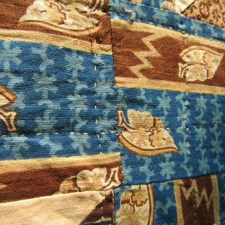 Prussian Blue c1830s QUILT Antique Brown Calico Stripe Pinwheel GREAT FABRIC WOW 9