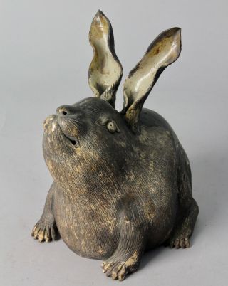 Rare Seto Ceramic Rabbit Okimono.  Media - Taisho,  1900 - 1920s