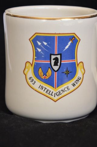 US Air Force 693 Intelligence Wing Coffee Mug w/ Crest Inignia Kelly AFB 91 - 92 4