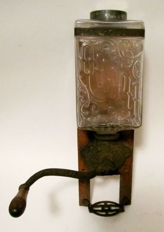 Antique Queen Glass Body Wall Mount Coffee Grinder Mill Hopper Brighton 2