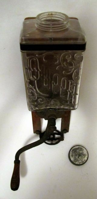 Antique Queen Glass Body Wall Mount Coffee Grinder Mill Hopper Brighton 3