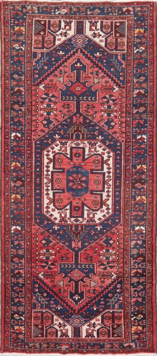 Antique TRIBAL Hamedan Persian Area Rug Geometric Oriental Hand - Knotted RED 3x7 2