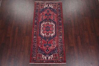 Antique TRIBAL Hamedan Persian Area Rug Geometric Oriental Hand - Knotted RED 3x7 3