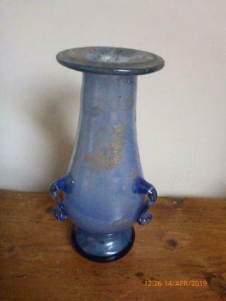 Rare Ancient Roman Blue Glass Vase With Three Handles