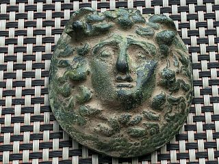 Ancient Greek / Roman Bronze Face Of Gorgon Meduza Circa 300 Bc - 200 Ad Rare