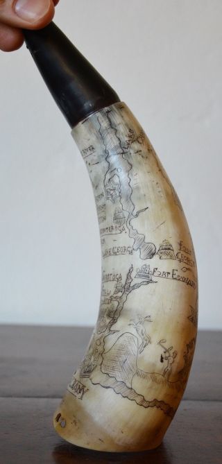 Antique York Powder Horn Carved NY Map French Indian War American Colonial 10