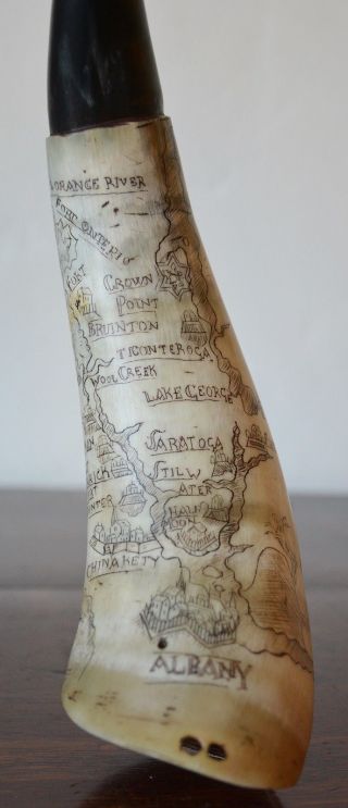 Antique York Powder Horn Carved NY Map French Indian War American Colonial 11
