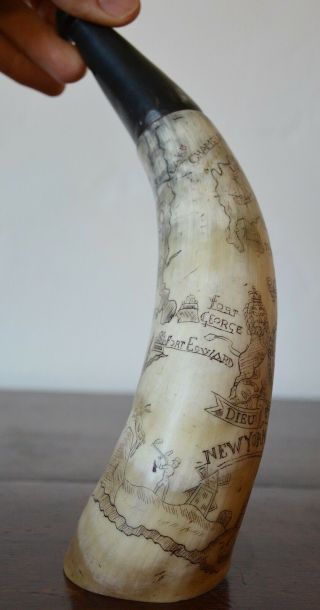 Antique York Powder Horn Carved NY Map French Indian War American Colonial 9