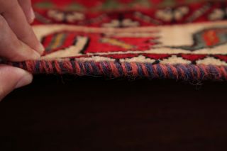 Antique Geometric 9 ft RED Runner Qashqai Persian Tribal Oriental Wool Rug 4 ' x9 ' 10