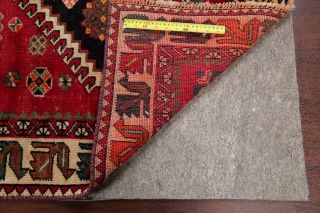Antique Geometric 9 ft RED Runner Qashqai Persian Tribal Oriental Wool Rug 4 ' x9 ' 11