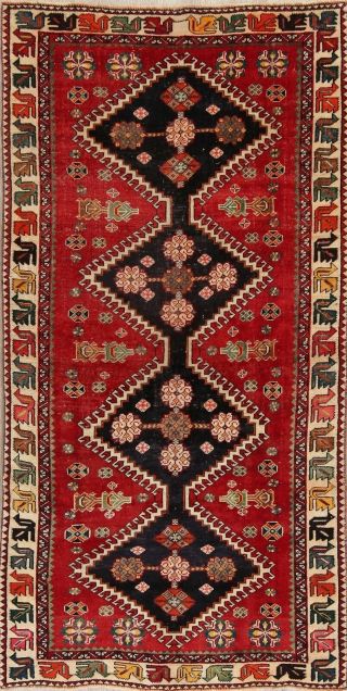 Antique Geometric 9 Ft Red Runner Qashqai Persian Tribal Oriental Wool Rug 4 
