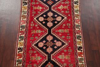 Antique Geometric 9 ft RED Runner Qashqai Persian Tribal Oriental Wool Rug 4 ' x9 ' 3