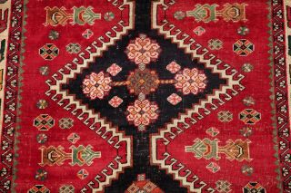 Antique Geometric 9 ft RED Runner Qashqai Persian Tribal Oriental Wool Rug 4 ' x9 ' 4